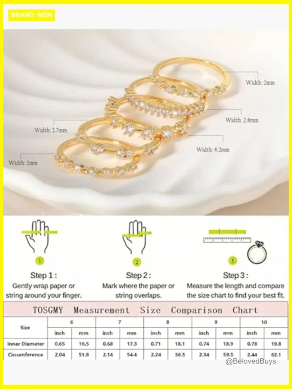 Stackable Dainty Gold Plated Cubic Zirconia Wedding Band Rings Set Size 6-10